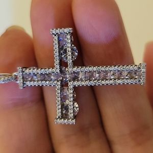 Holy Cross White Crystal .925 Sterling Silver Pendant Chain Necklace